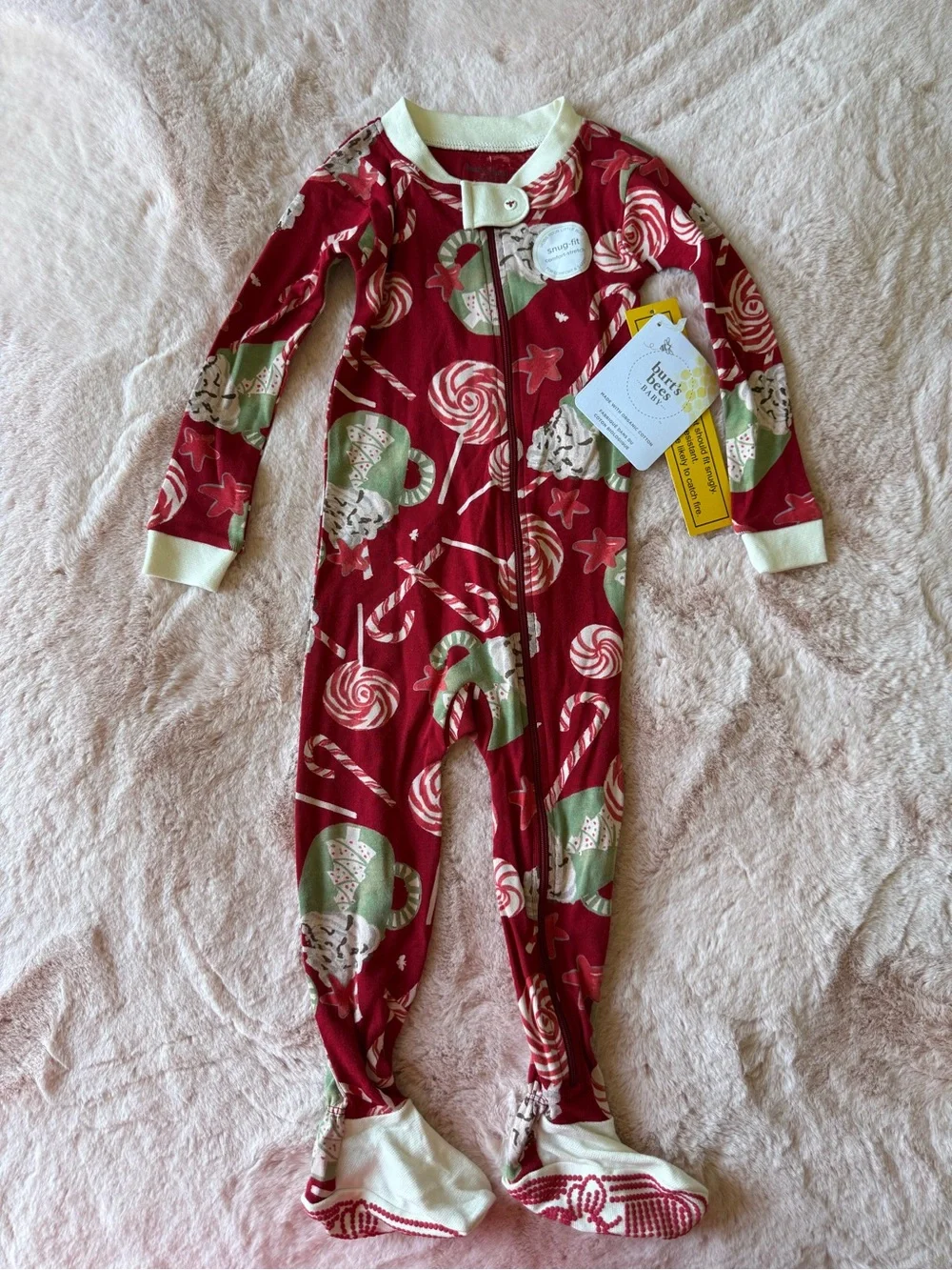 NWT Burt’s Bees Baby Holiday Festive Zipper Footie Sleeper Pajamas Size 18 month